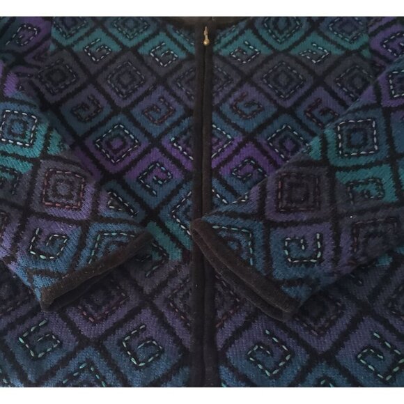 Vtg Y2K Icelandic Design Women's Wool Diamond Pattern Zip-Up Cardigan Jacket LG - Picture 12 of 16